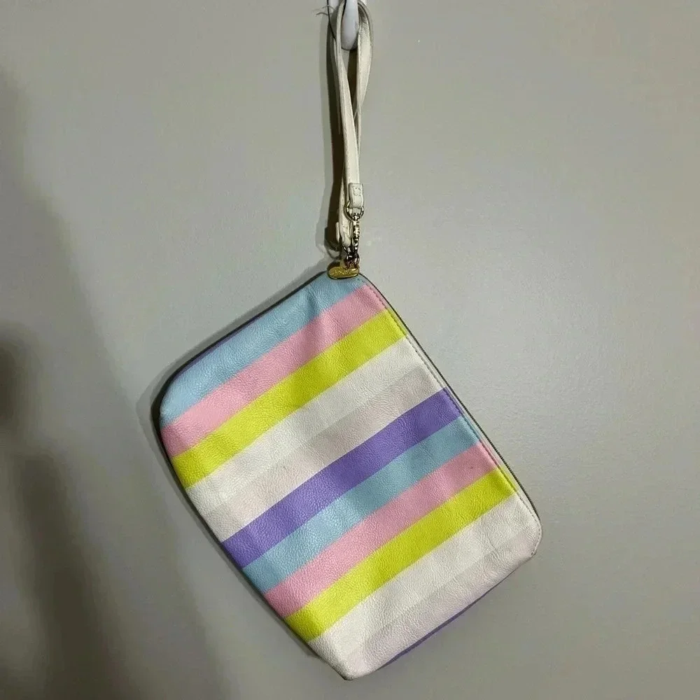 Betsey Johnson pastel stripe wristlet/cosmetic‎ bag